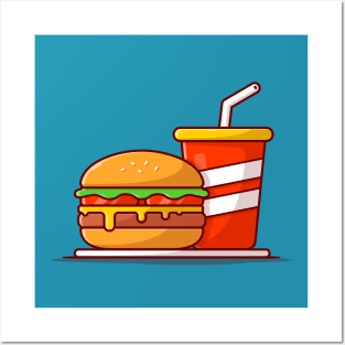 Burger And Soda Cartoon Vector Icon Illustration (3) Posters and Art